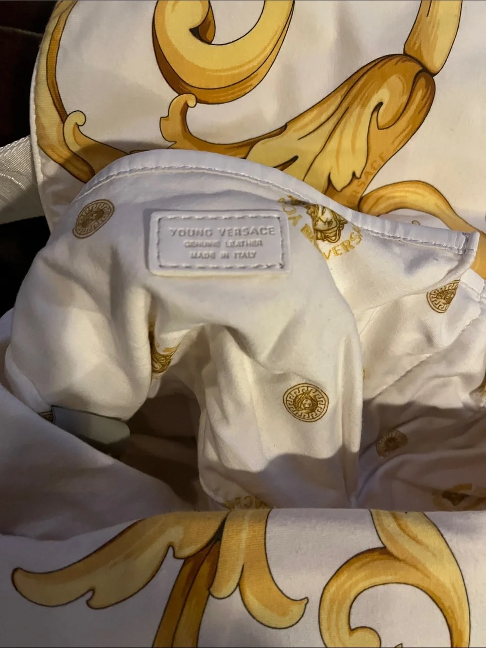 Versace Vintage Cream Messenger Bag with Gold Baroque Print